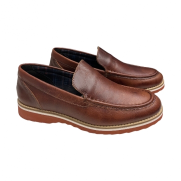 SAPATO CASUAL MASCULINO MODELO MOCASSIM EM COURO COR CONHAQUE